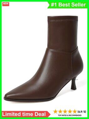Kitten Heel Pointed Toe Ankle Booties Faux Leather Mid Calf Boots